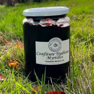 Pot 750g confiture myrtille tradition artisanale Myrtilles du Trimoulet – 70% fruits, verger fleuri Creuse format familial