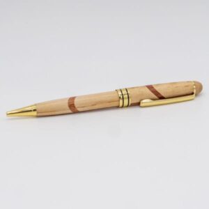 Stylo artisanal en bois tourné main motif circulaire clair - Stylos Chics du Limousin - Haute-Vienne