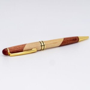 Stylo artisanal en bois tourné main motif bicolore - Stylos Chics du Limousin - Haute-Vienne