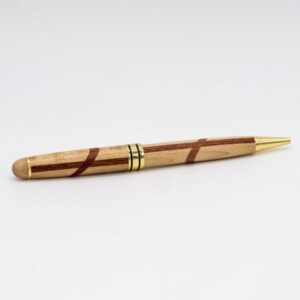 Stylo artisanal en bois tourné main motif circulaire clair - Stylos Chics du Limousin - Haute-Vienne
