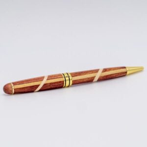 Stylo artisanal en bois tourné main motif circulaire foncé - Stylos Chics du Limousin - Haute-Vienne