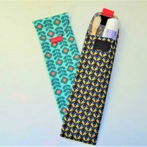 Pochette brosse à dent ou étui à couverts en tissu imperméable, Fait main, Ecoresponsable de Laurilou Création