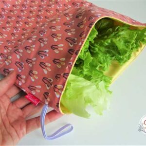 Sac à salades et légumes en tissu imperméable, Fait main, Ecoresponsable par Laurilou Création