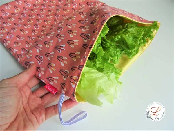 Sac à salades et légumes en tissu imperméable, Fait main, Ecoresponsable par Laurilou Création