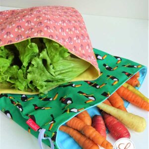 Sac à salades et légumes en tissu imperméable, Fait main, Ecoresponsable par Laurilou Création
