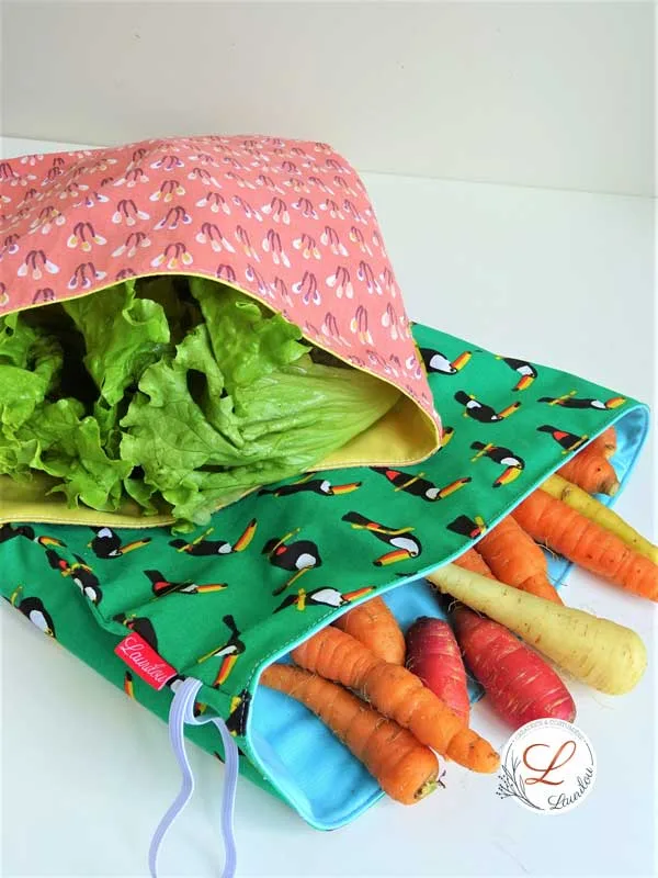 Sac à salades et légumes en tissu imperméable, Fait main, Ecoresponsable par Laurilou Création