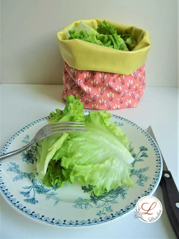 Sac à salades et légumes en tissu imperméable, Fait main, Ecoresponsable par Laurilou Création