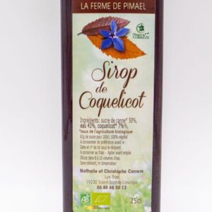 Sirop de coquelicot issu de l'agriculture biologique produit par la Ferme de Pimael
