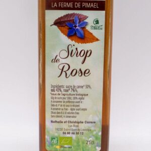 Sirop de rose issu de l'agriculture biologique produit par la Ferme de Pimael