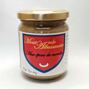 Moutarde aux épices du monde artisanal produite à partir de graines de moutarde bio par Moutarde Albussacoise à Albussac en Corrèze