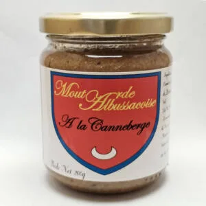 Moutarde à la Canneberge produite à partir de graines de moutarde bio et de miel de Beynat en Corrèze par Moutarde Albussacoise à Albussac en Corrèze