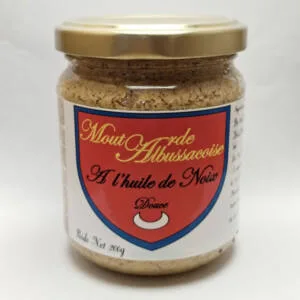 Moutarde à l'huile de noix douce produite à partir de graines de moutarde bio par Moutarde Albussacoise à Albussac en Corrèze