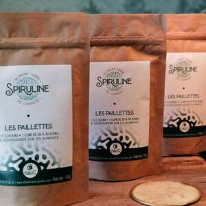Lot de 3 sachet de paillettes de Spiruline en Sachet produit par Aliment Terre Spiruline à Chabrignac en Corrèze