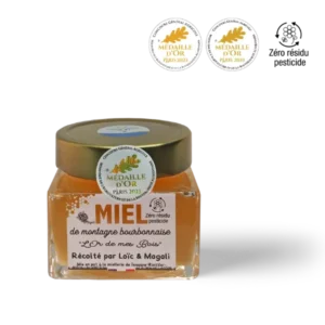Pot de miel de montagne bourbonnaise L'Or de mes Bois 450g – Double Médaille d'Or Paris 2023 et 2025 – Zéro résidu pesticide – Au Jardin de Magali
