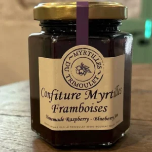 Confiture artisanale myrtille framboise de Creuse certifiée HVE – Myrtilles du Trimoulet 70% fruits, pot 200g