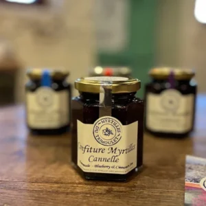 Pot confiture myrtille cannelle certifiée HVE – Myrtilles du Trimoulet 200g, fabrication artisanale Creuse