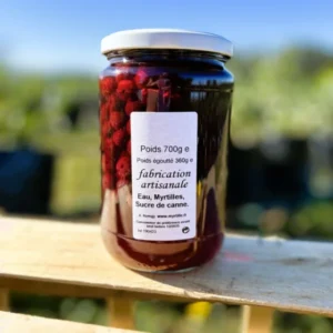 Conserve artisanale de myrtilles au sirop Myrtilles du Trimoulet – Pot 700g verger Creuse, fabrication artisanale naturelle
