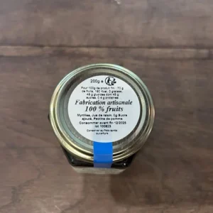 Couvercle confiture myrtille 100% fruits sans sucre ajouté – Étiquette Myrtilles du Trimoulet Creuse, fabrication artisanale